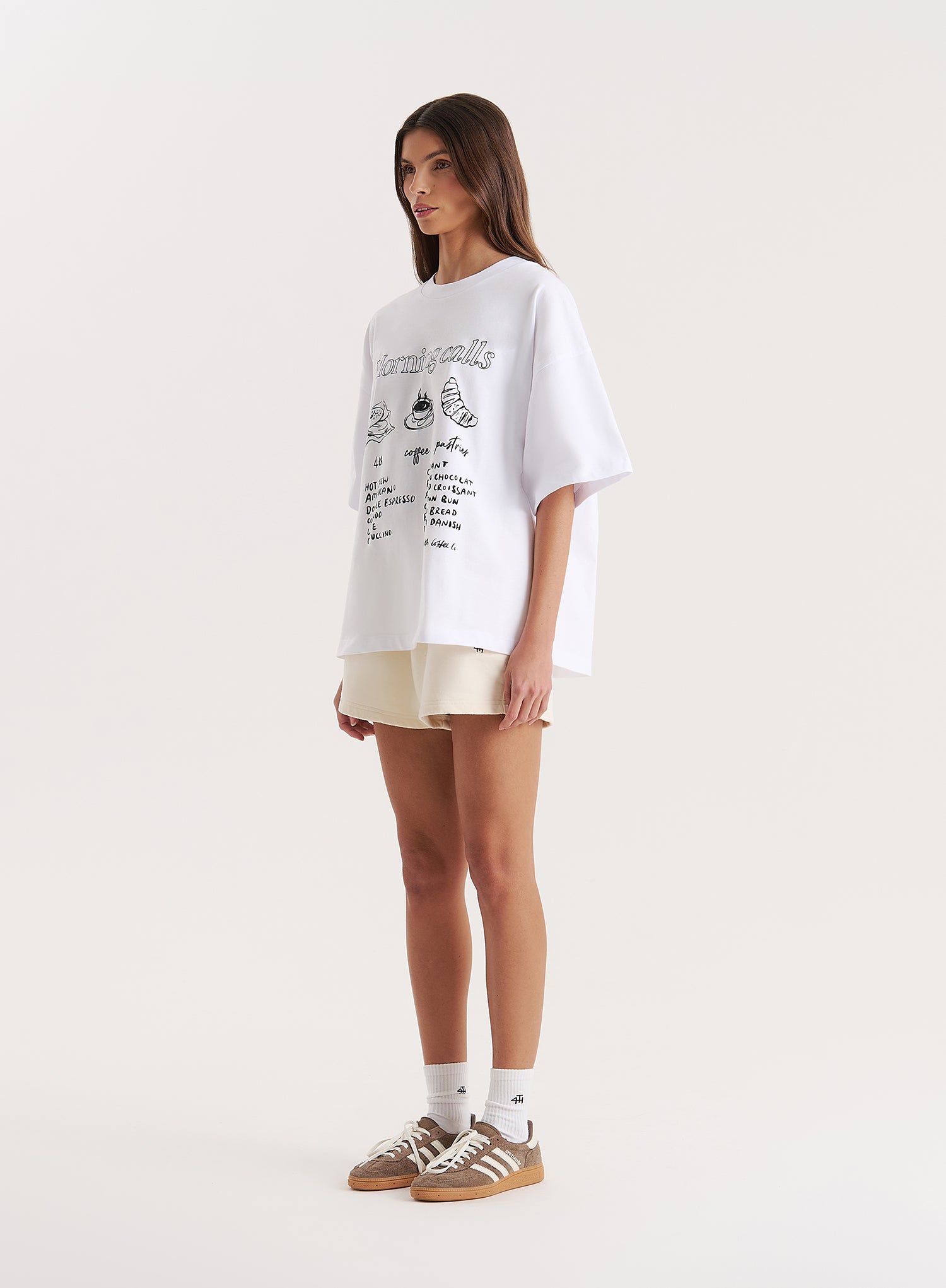 White Breakfast Illustration Oversized T-Shirt